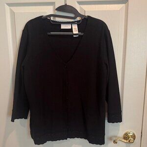Liz Claiborne Liz & Co. Black Cardigan with Embroidered Accents, Size M